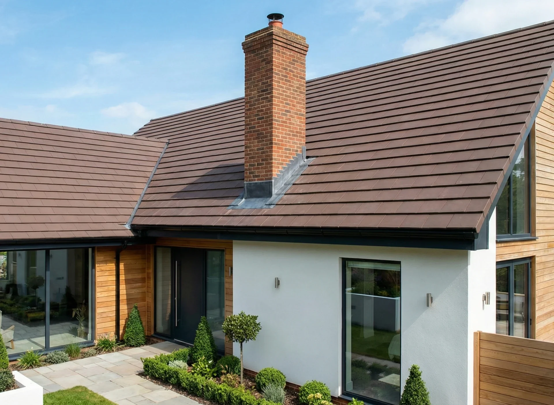 Lead flashing installation around a chimney by ProMax Roofing, Leeds